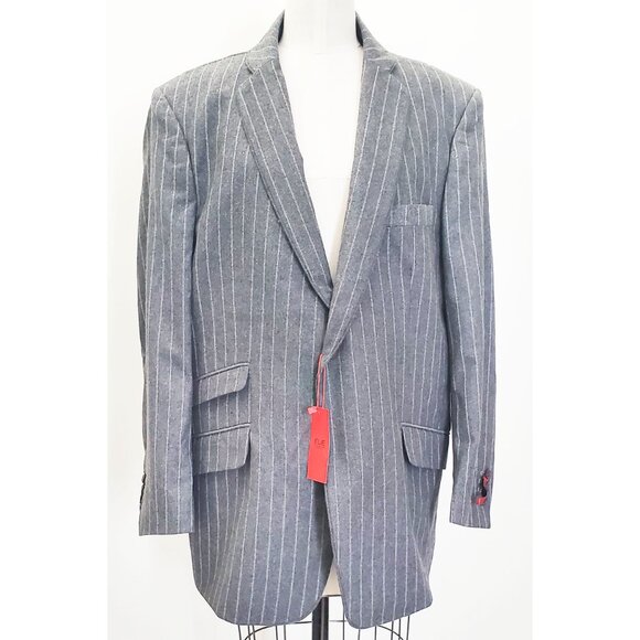 Elie Balleh Mens Grey Chalk Stripe Single Button Sport Coat Blazer Jacket XXL - Picture 2 of 9